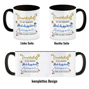 Kaffeebecher mit lustigem Spruch zu Freundschaft