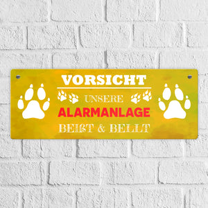 Vorsicht unsere Alarmanlage beißt & bellt Metallschild
