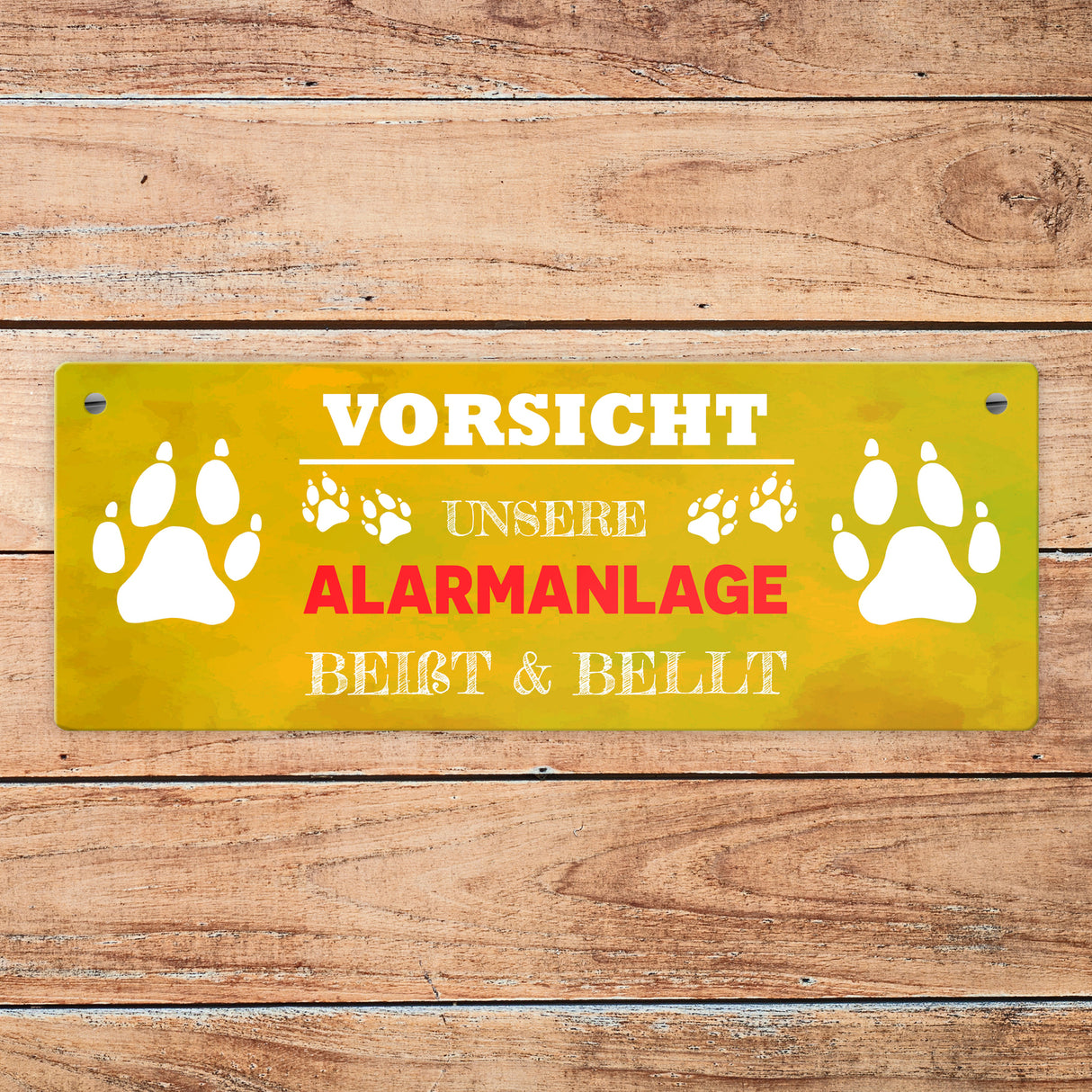 Vorsicht unsere Alarmanlage beißt & bellt Metallschild
