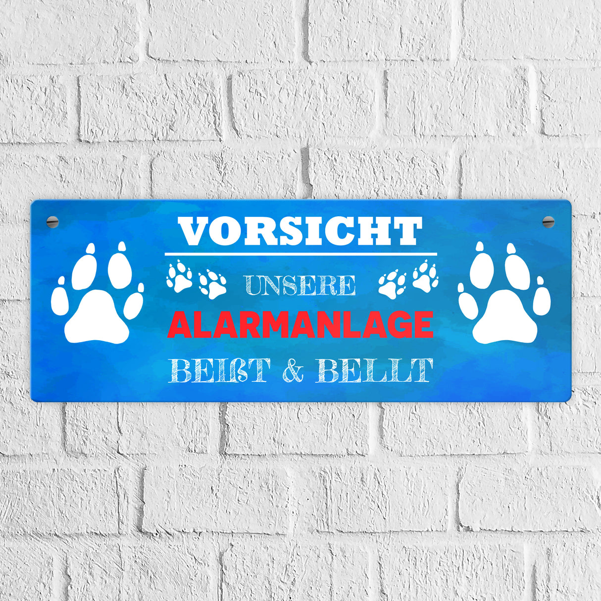Vorsicht unsere Alarmanlage beißt & bellt Metallschild