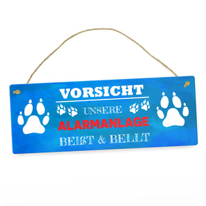 Vorsicht unsere Alarmanlage beißt & bellt Metallschild