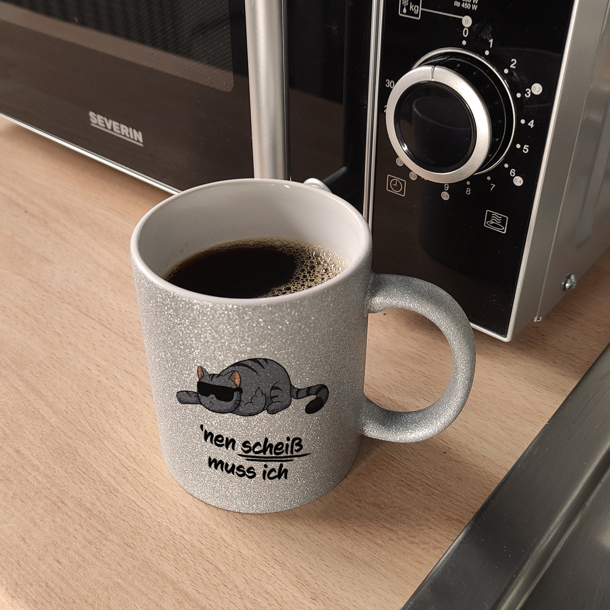 nen Scheiß muss ich Kaffeebecher mit coolem Katzen-Motiv
