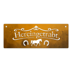 Hereingetrabt Pferde und Reiter Metallschild