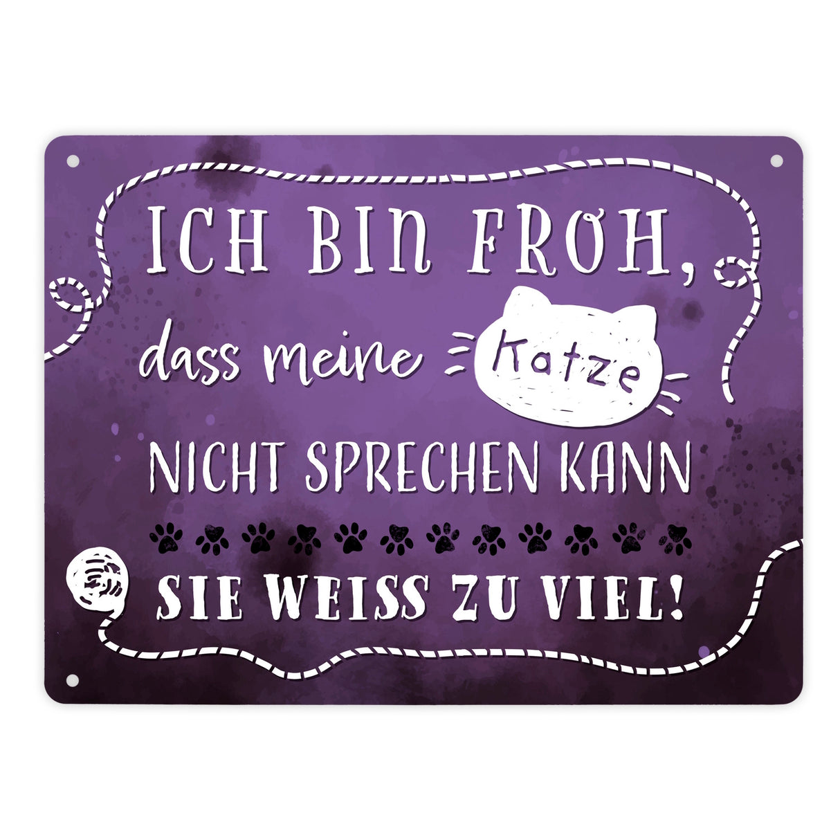 Metallschild mit lustigem Spruch - Meine Katze weiß zu viel