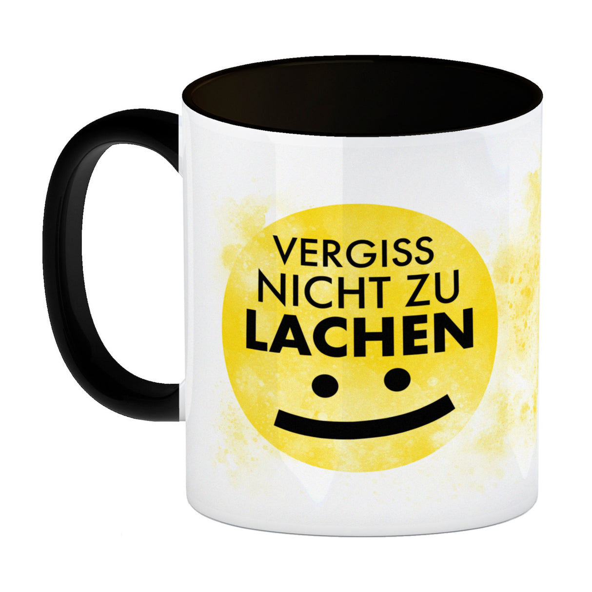Vergiss nicht zu lachen Kaffeebecher gelbem Gesicht