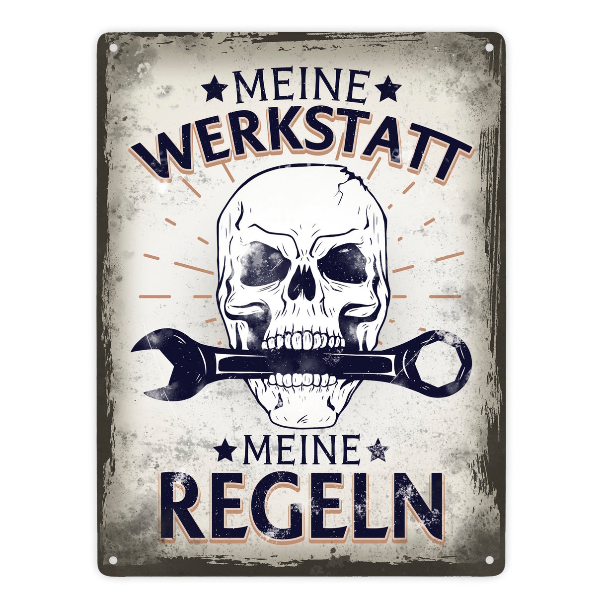 Meine Werkstatt meine Regeln mit Totenkopf Metallschild