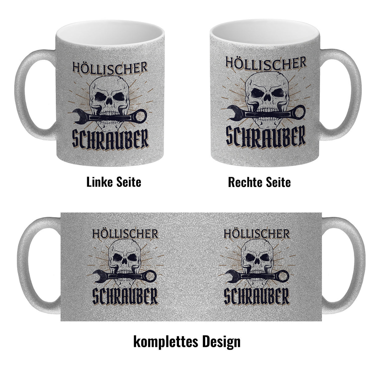 Höllischer Schrauber Kaffeebecher mit Totenkopf und Schraubenschlüssel Motiv