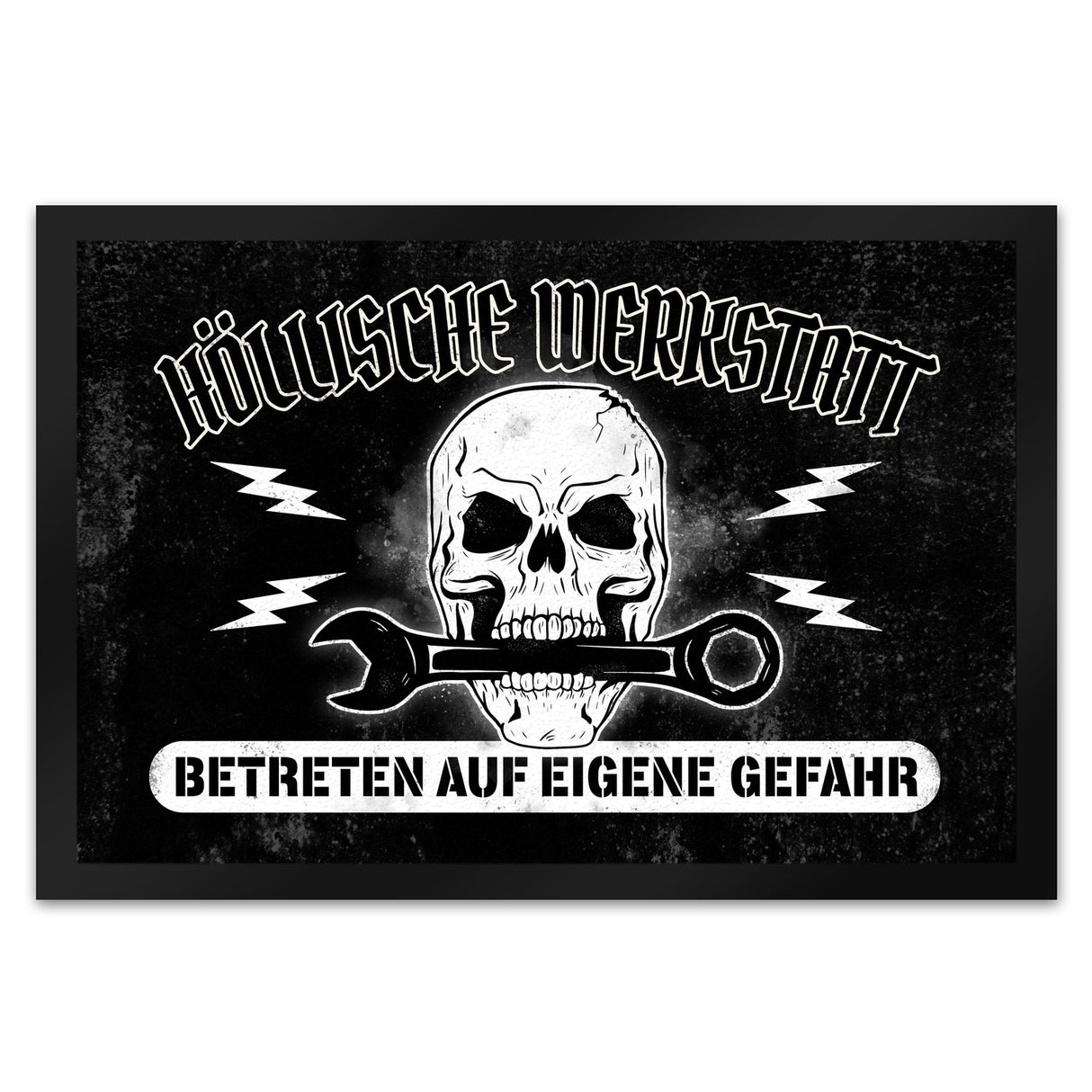 Höllische Werkstatt Fußmatte mit Totenkopf Motiv