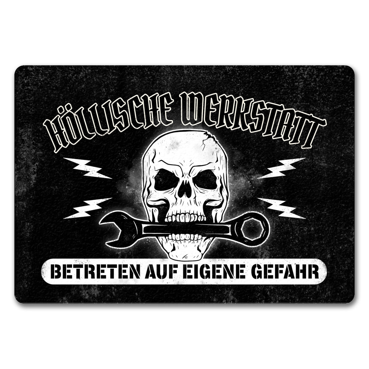 Höllische Werkstatt Fußmatte mit Totenkopf Motiv