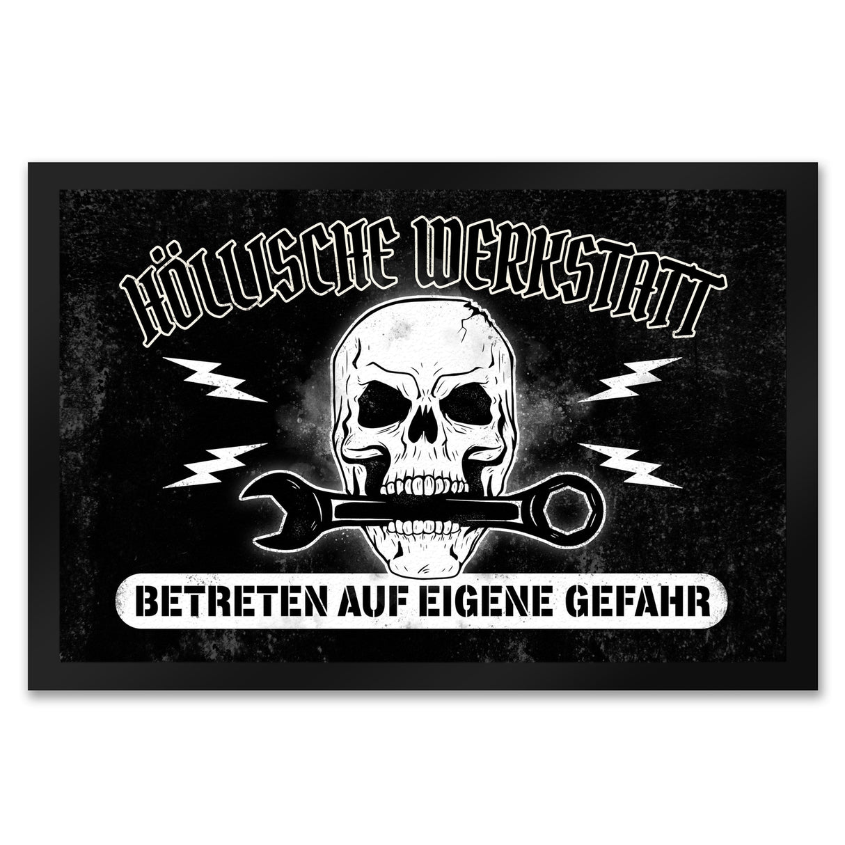 Höllische Werkstatt Fußmatte mit Totenkopf Motiv