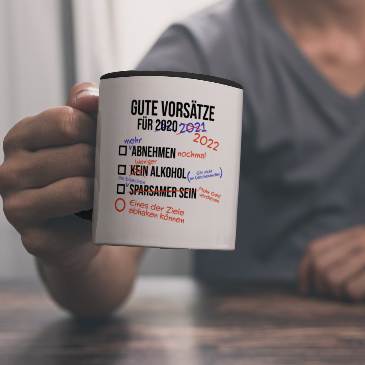 Gute Vorsätze für 2022 Kaffeebecher mit lustigem Spruch