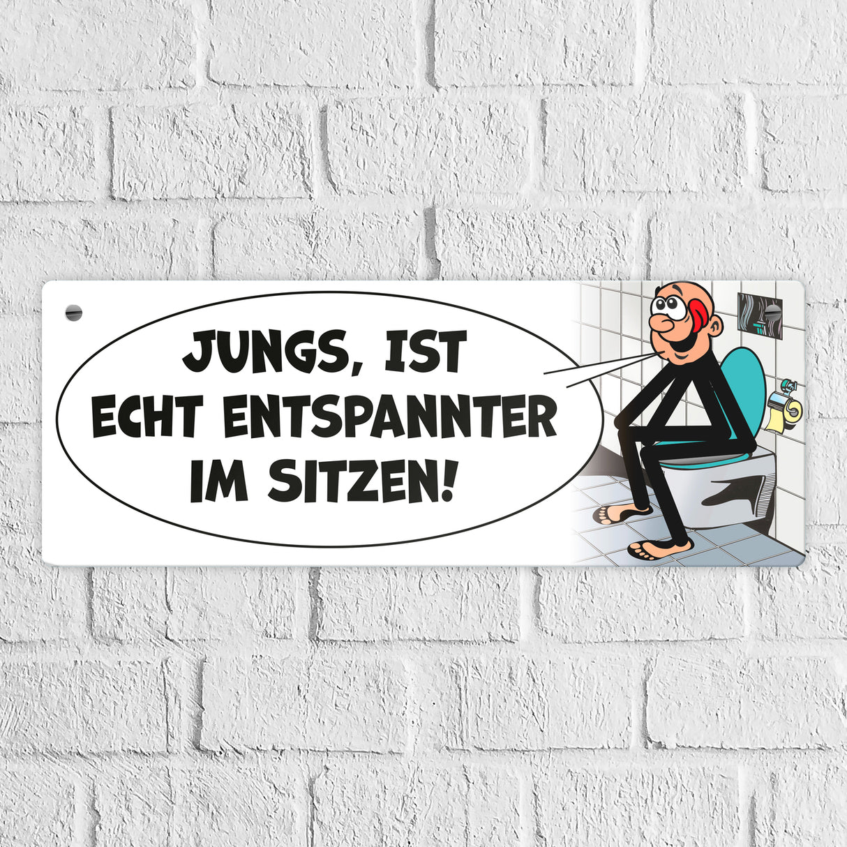 Bitte im sitzen pinkeln Metallschild im Comic-Stil
