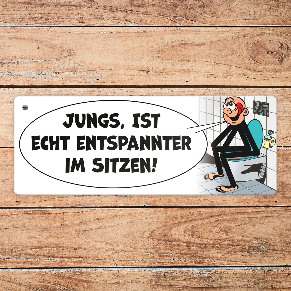 Bitte im sitzen pinkeln Metallschild im Comic-Stil
