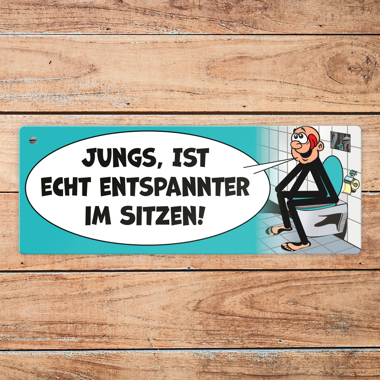 Bitte im sitzen pinkeln Metallschild im Comic-Stil