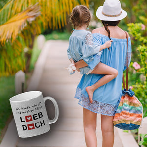 Lieb dich Kaffeebecher mit lustigem Spruch und Herzen