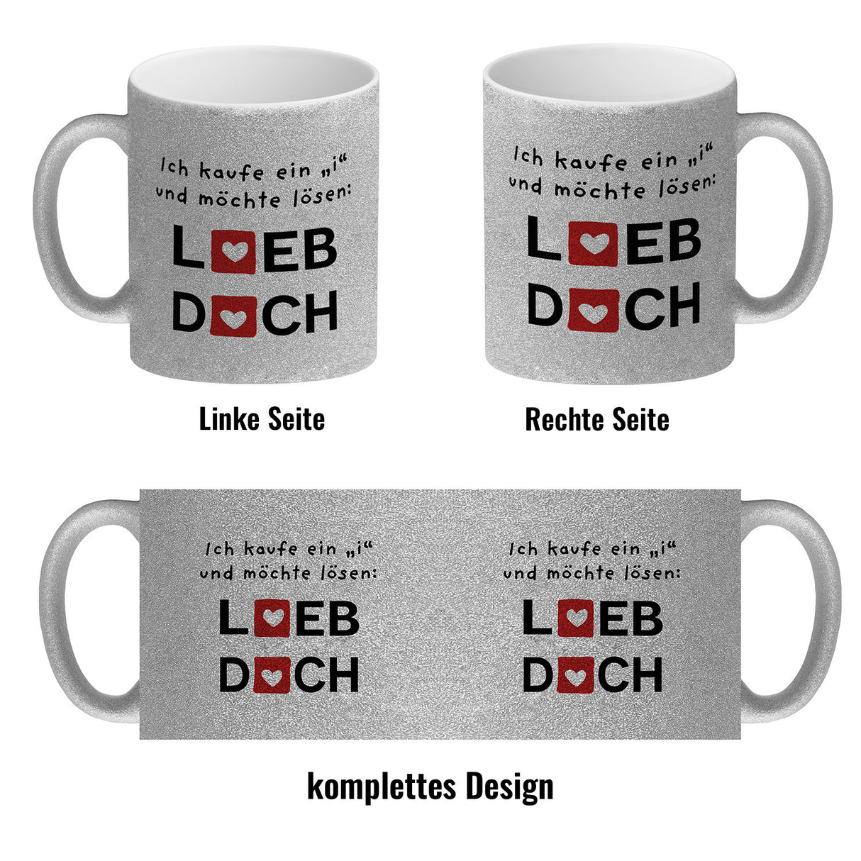 Lieb dich Kaffeebecher mit lustigem Spruch und Herzen