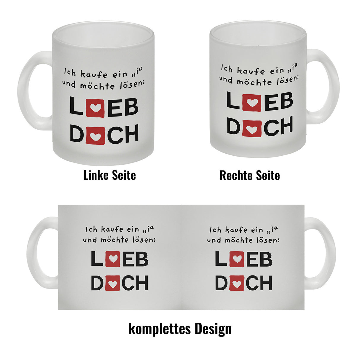 Lieb dich Kaffeebecher mit lustigem Spruch und Herzen