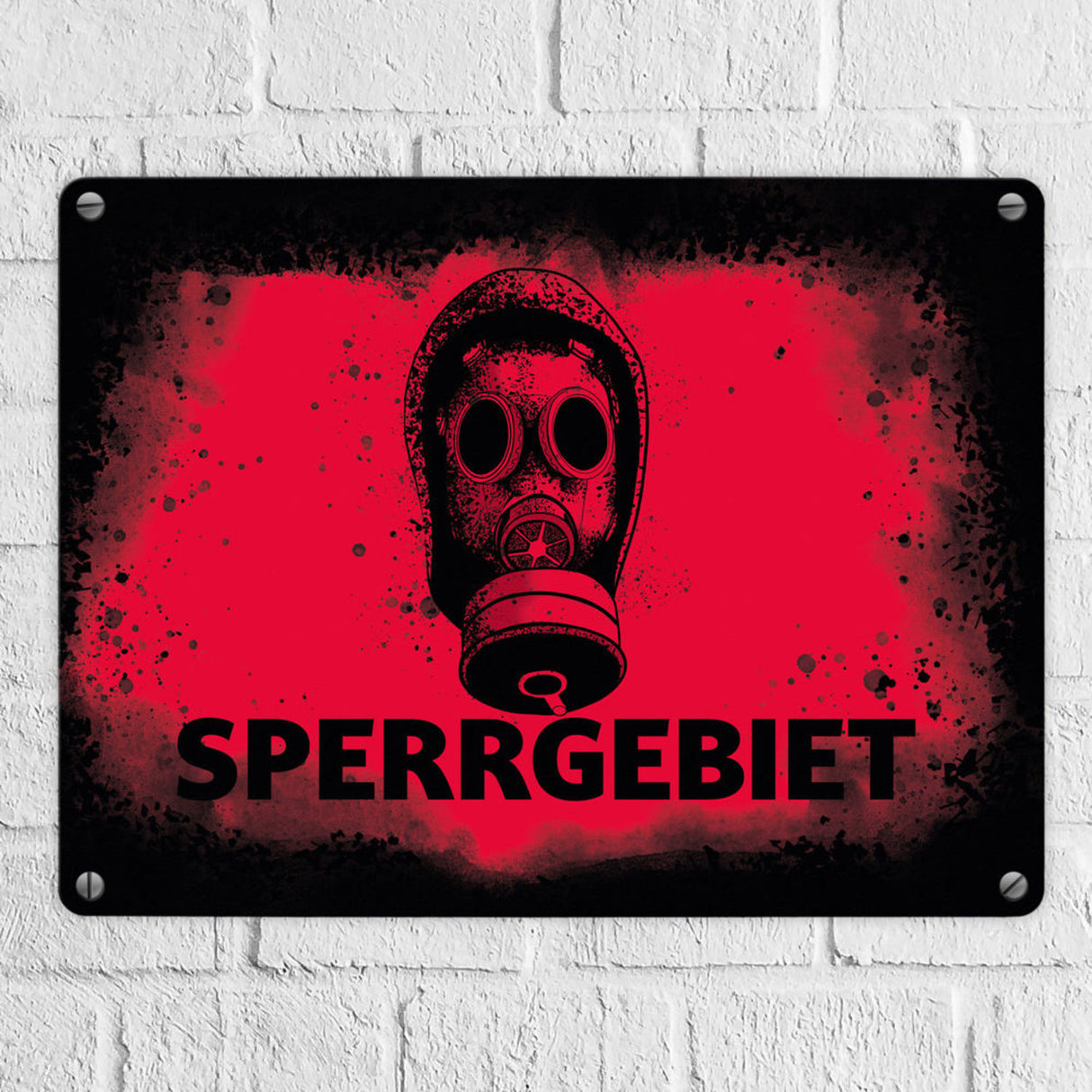 Sperrgebiet Metallschild mit Gasmaskenmotiv