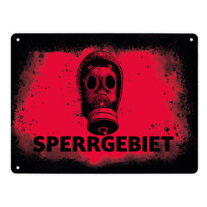 Sperrgebiet Metallschild mit Gasmaskenmotiv