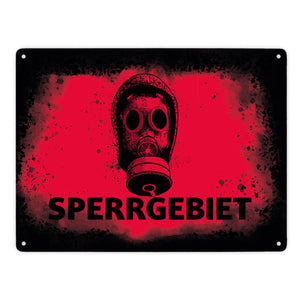 Sperrgebiet Metallschild mit Gasmaskenmotiv