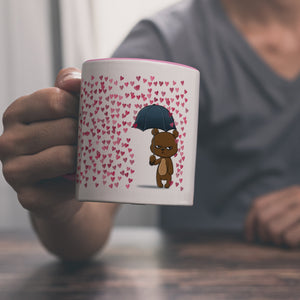 Grummeliges Bärchen im Herz-Regen Kaffeebecher