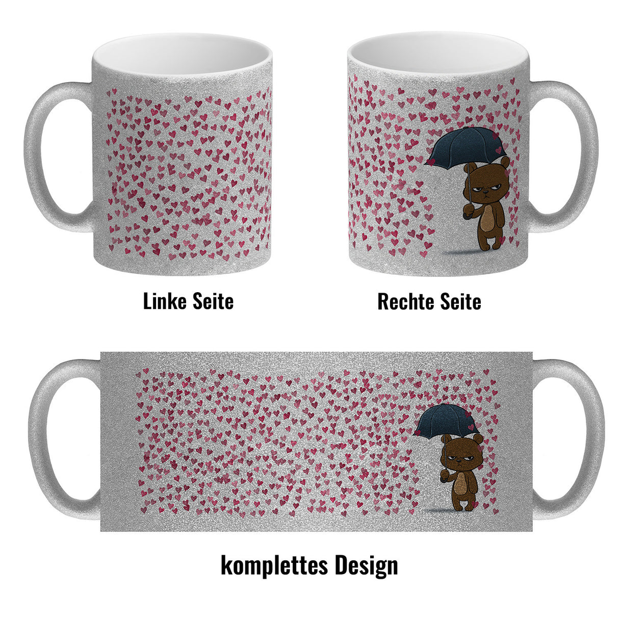 Grummeliges Bärchen im Herz-Regen Kaffeebecher