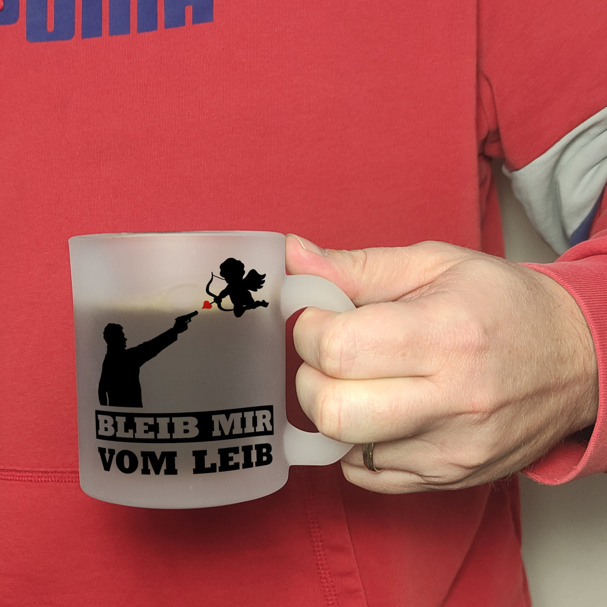 Bleib mir vom Leib Kaffeebecher mit Amor Motiv
