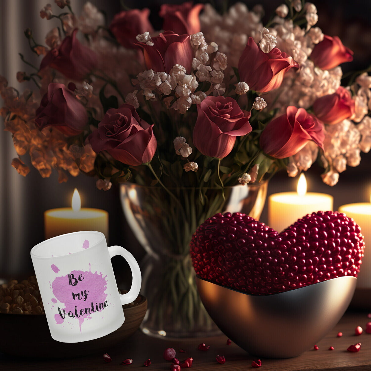 Be my Valentine Kaffeebecher mit rosa Farbkleks