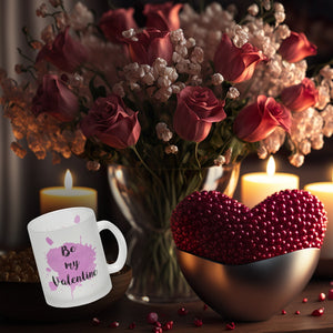 Be my Valentine Kaffeebecher mit rosa Farbkleks