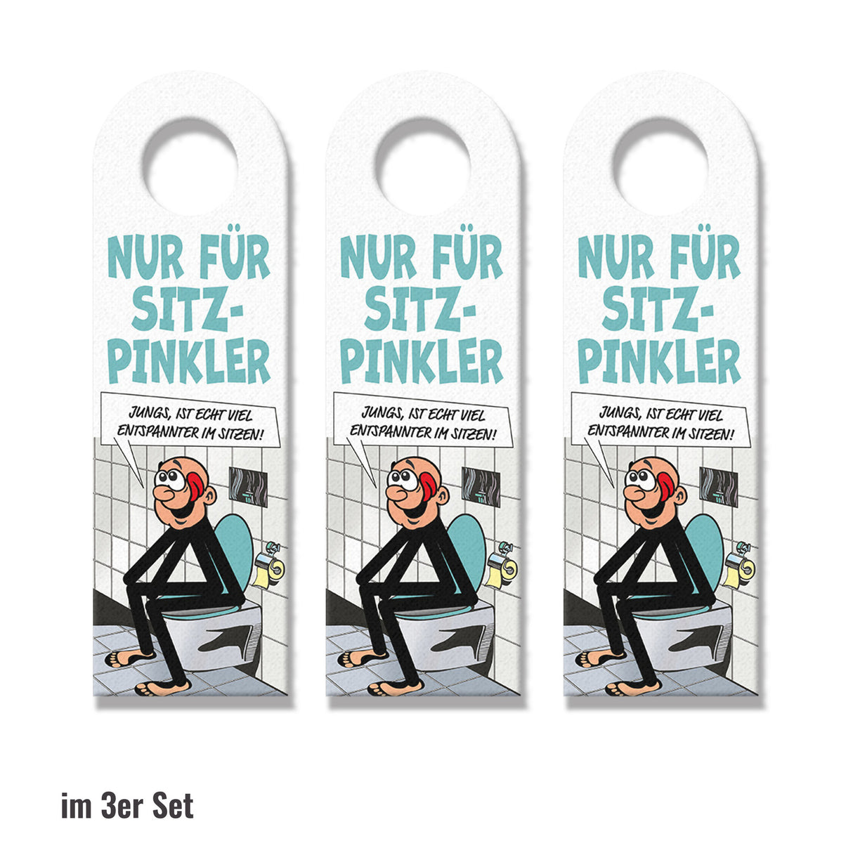 Bitte im Sitzen pinkeln Türhänger im Comic-Stil schwarz
