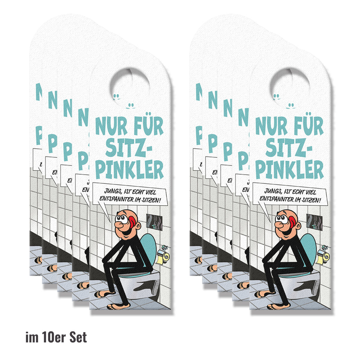 Bitte im Sitzen pinkeln Türhänger im Comic-Stil schwarz