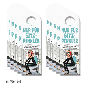 Bitte im Sitzen pinkeln Türhänger im Comic-Stil schwarz