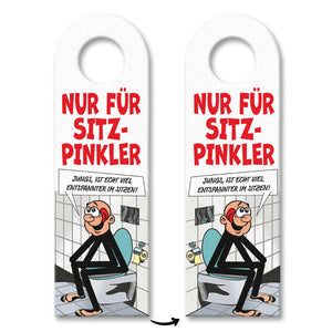 Bitte im Sitzen pinkeln Türhänger im Comic-Stil schwarz