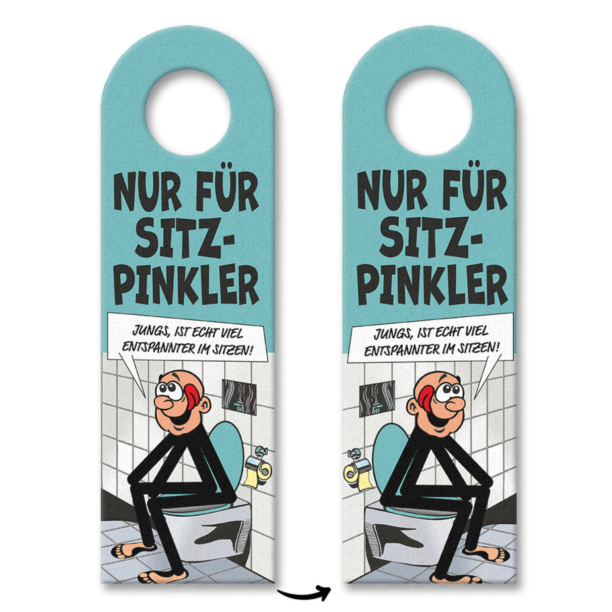 Bitte im Sitzen pinkeln Türhänger im Comic-Stil schwarz