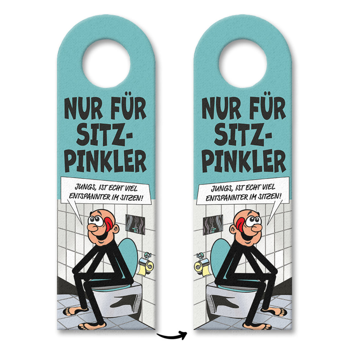 Bitte im Sitzen pinkeln Türhänger im Comic-Stil schwarz