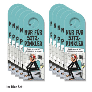 Bitte im Sitzen pinkeln Türhänger im Comic-Stil schwarz