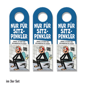 Bitte im Sitzen pinkeln Türhänger im Comic-Stil schwarz