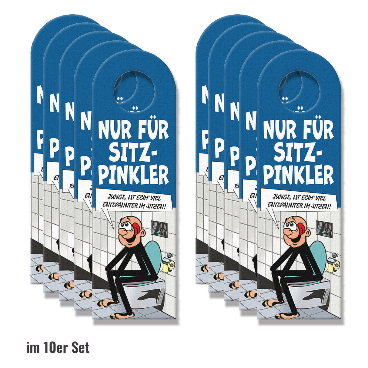 Bitte im Sitzen pinkeln Türhänger im Comic-Stil schwarz