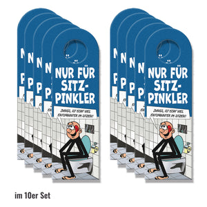 Bitte im Sitzen pinkeln Türhänger im Comic-Stil schwarz