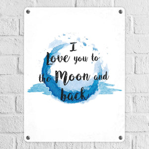 I love you to the Moon and back Valentinstag Metallschild in lila