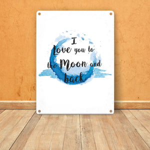 I love you to the Moon and back Valentinstag Metallschild in lila