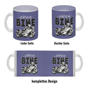 As hot as my Bike Kaffeebecher mit coolem Motorradfahrer Motiv in lila