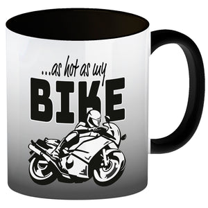As hot as my Bike Kaffeebecher mit coolem Motorradfahrer Motiv in lila