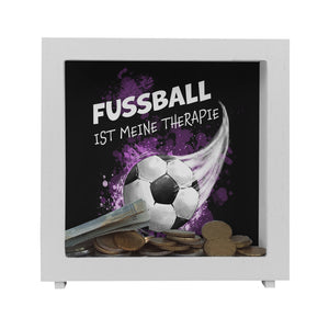 Fußball ist meine Therapie Spardose mit Fußball-Motiv