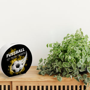 Fußball ist meine Therapie Spardose mit Fußball-Motiv
