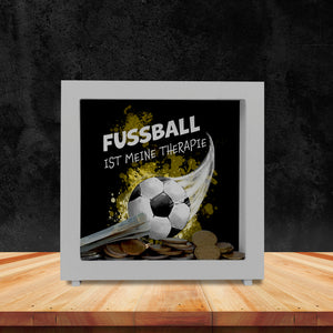 Fußball ist meine Therapie Spardose mit Fußball-Motiv