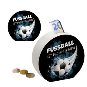 Fußball ist meine Therapie Spardose mit Fußball-Motiv
