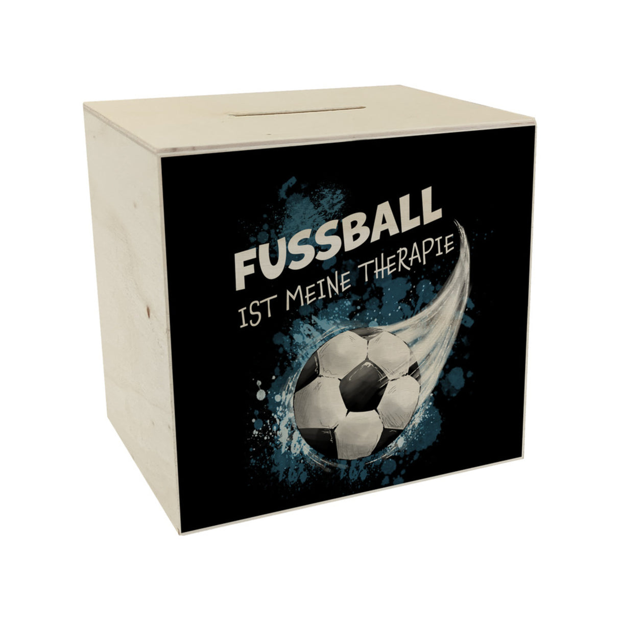 Fußball ist meine Therapie Spardose mit Fußball-Motiv