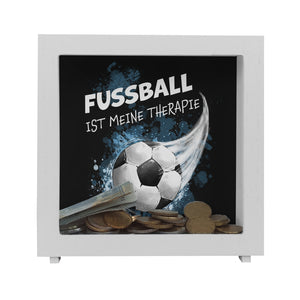 Fußball ist meine Therapie Spardose mit Fußball-Motiv