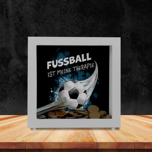 Fußball ist meine Therapie Spardose mit Fußball-Motiv
